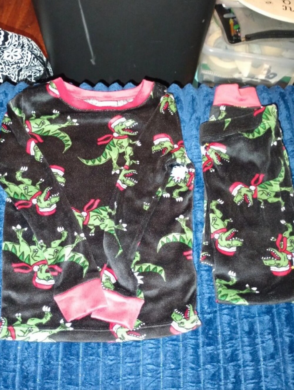 Kids Black Dinosaur Holiday Pajama Set